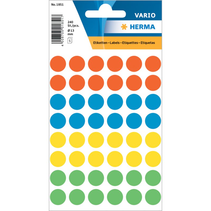 HERMA markeringsstickers rond, 8 mm, gekleurd sortiment, 540 stuks