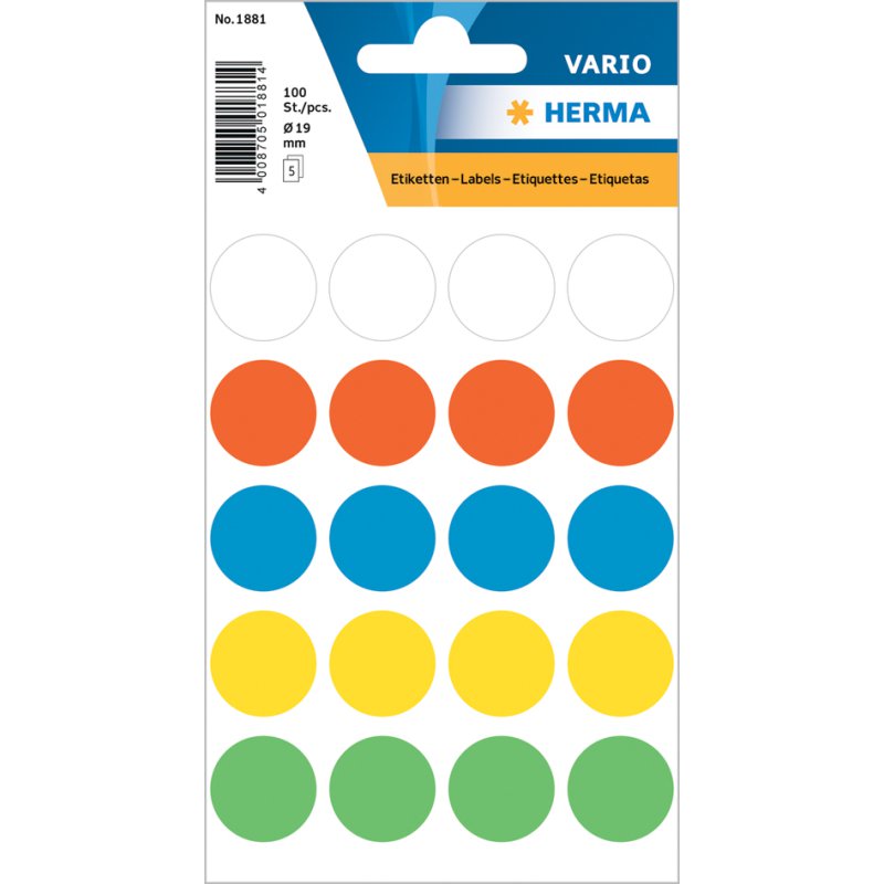 HERMA markeringsstickers rond, 8 mm, gekleurd sortiment, 540 stuks