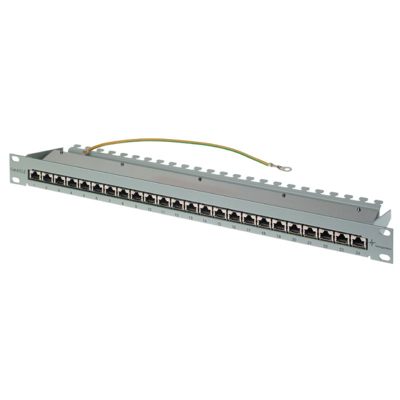 TELEGÄRTNER 19-inch patch panel, 24-port RJ45, shielded, light grey