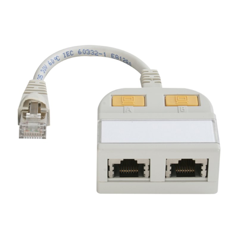 TELEGÄRTNER T-adapter with cable connection Category 5e, 2 x 10/100BaseT, unshielded