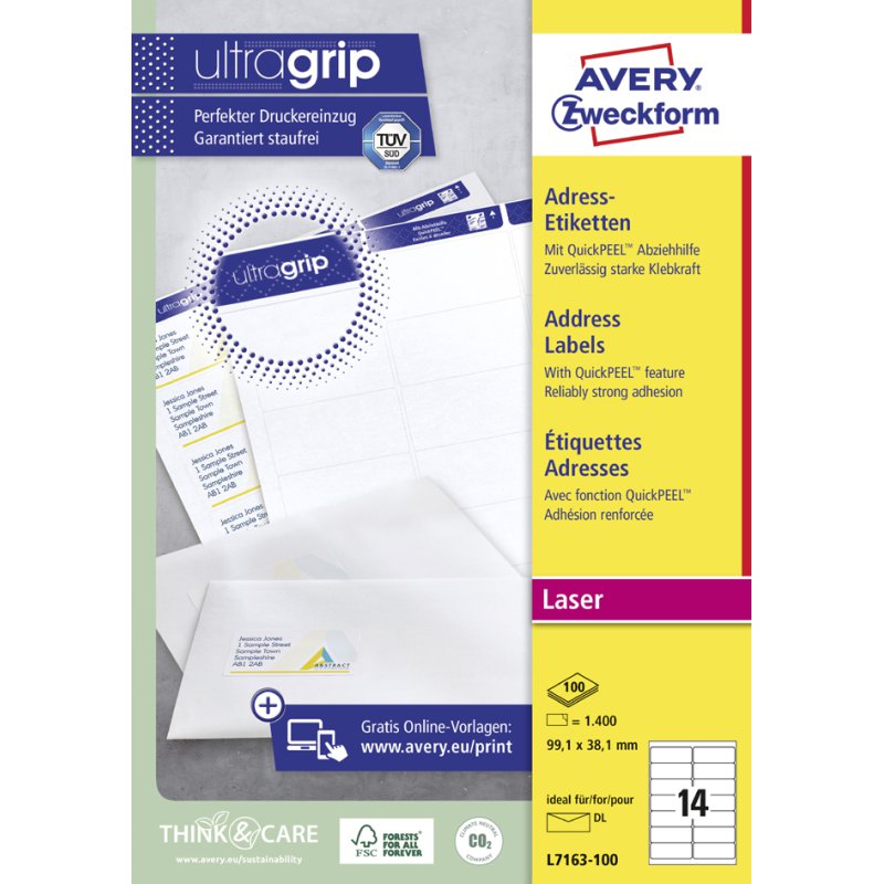 AVERY Zweckform étiquettes adresses, 45,7 × 21,2 mm, blanc, 1.200 pièces