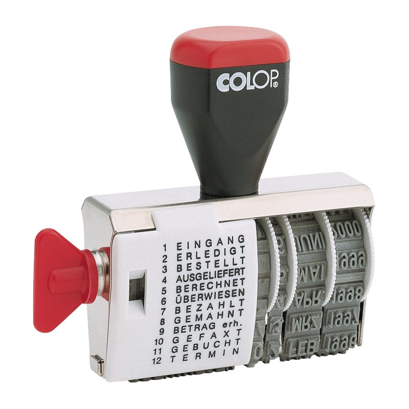 COLOP text band stamp 04000/WD with date, 4 mm print height, 12 texts