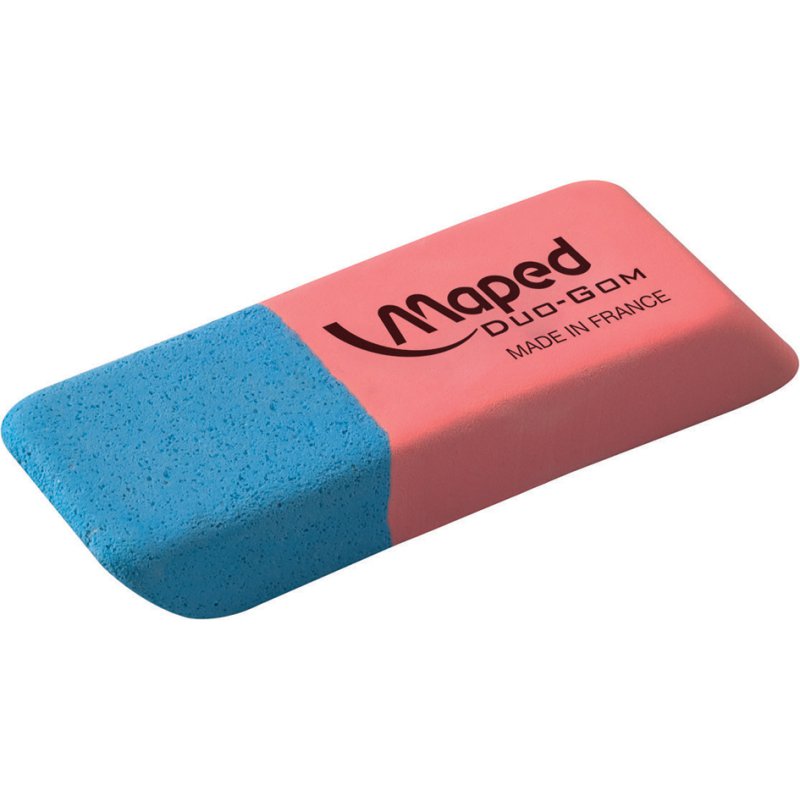 Maped gum duo, bleu/rouge, crayon et encre, 50×19×9 mm