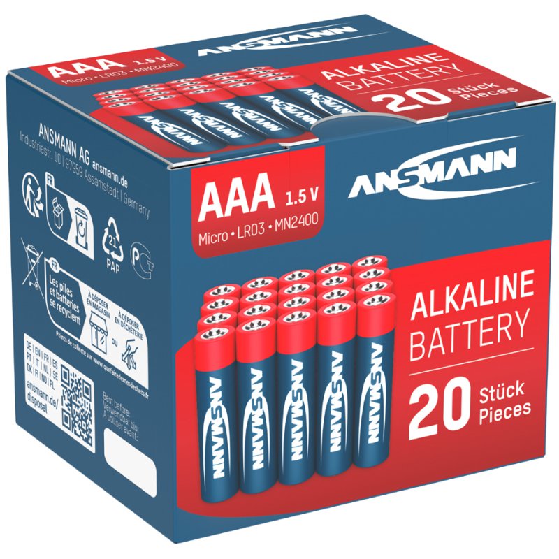 ANSMANN Piles Alkaline RED, AAA, 1,5 V, 20 pièces
