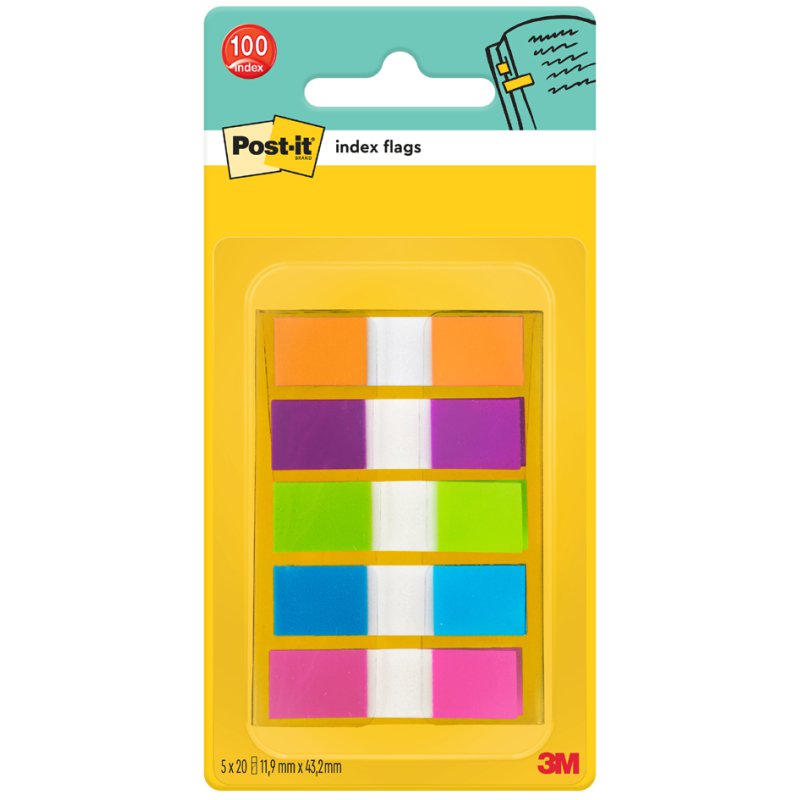 Post-it Index Mini onglets surligneurs, 11,9 × 43,2 mm, 5 couleurs, 100 pièces