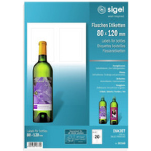 Sigel fles-etiketten inkjet, 80×120 mm, hoogglans wit, 20 stuks