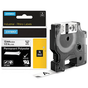 Dymo RHINO polyester labelband, permanent, transparant, 12 mm × 5,5 m