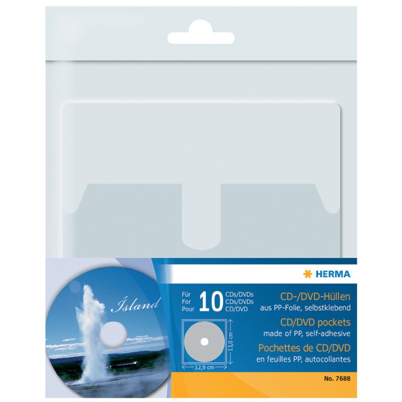 HERMA pochettes CD/DVD adhésives, transparent, 129×130 mm, 10 pièces