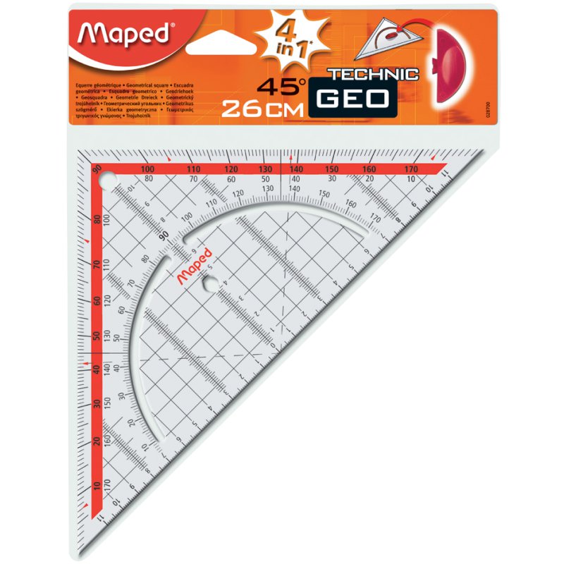 Maped set square Technic, transparent, 260 mm hypotenuse, detachable handle