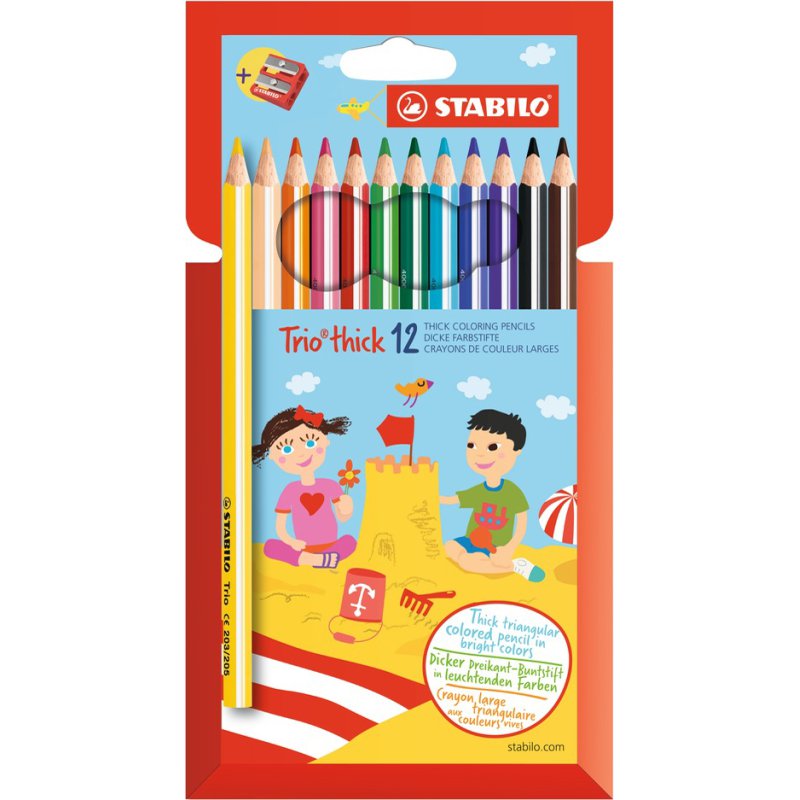 STABILO crayons de couleur Trio épais, triangulaires, 12 pièces