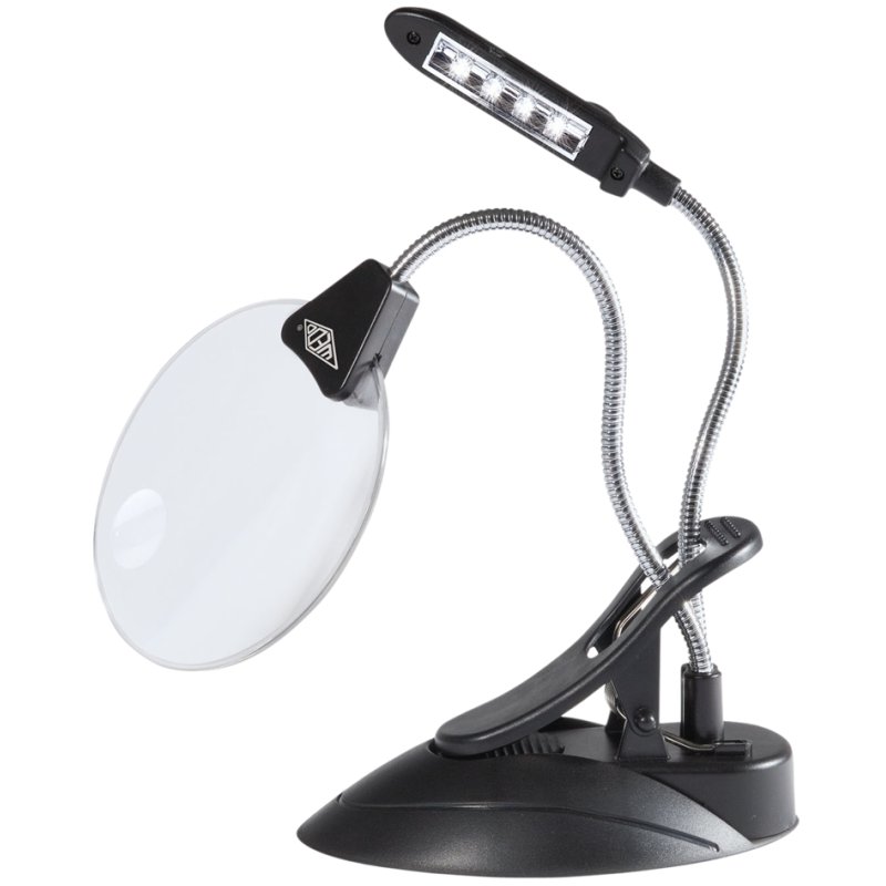 WEDO loepvergrootglas met LED-verlichting en tafelklem, zwart, 2× vergroting