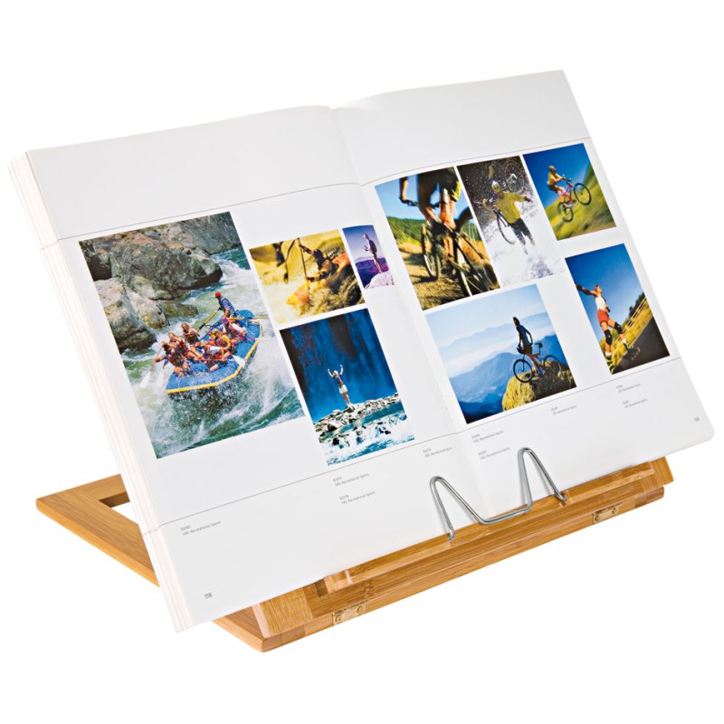 WEDO bamboo book stand, brown, metal hinges, 4-way adjustable