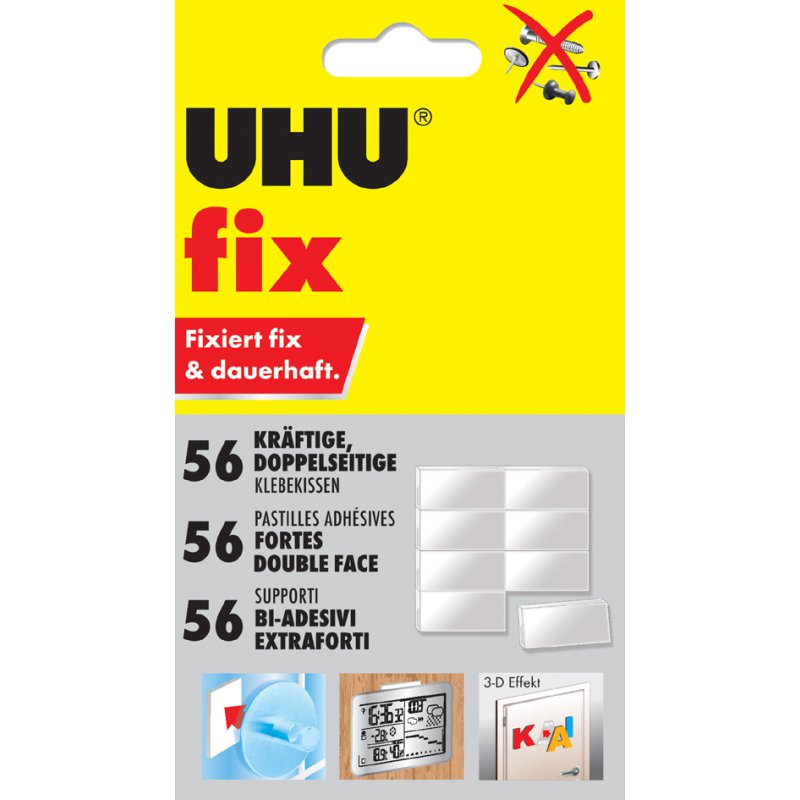 UHU pastilles adhésives fix double face, blanc, 12×18 mm, 56 pièces