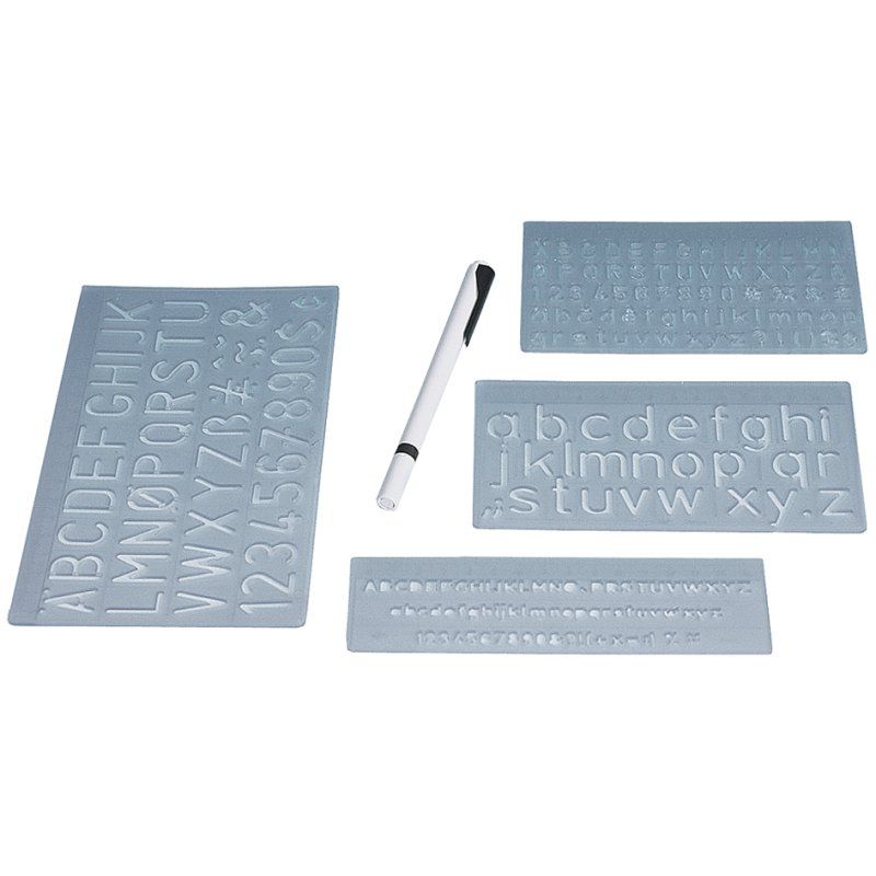 WEDO ensemble de pochoirs, hauteurs de lettres 5 mm/10 mm/20 mm, plastique transparent, incl. marqueur