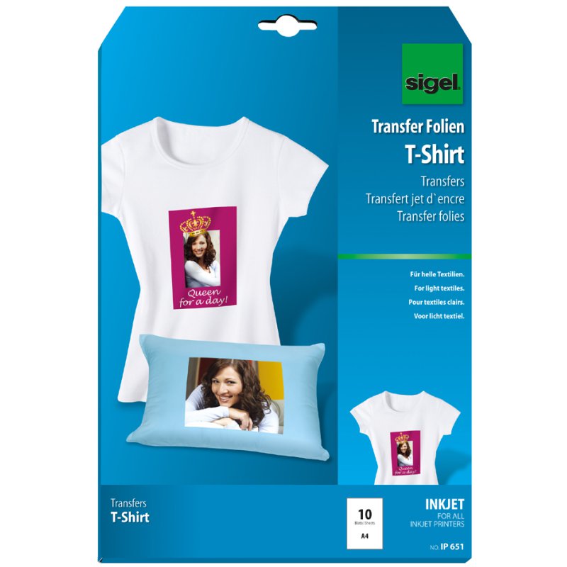 Sigel feuilles de transfert jet d'encre pour textiles clairs, A4, 3 feuilles