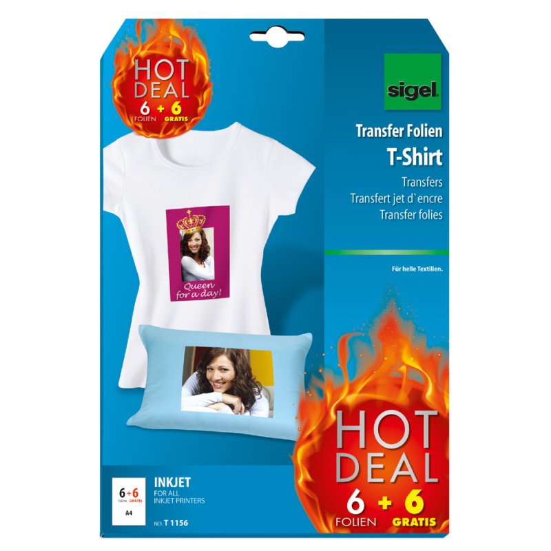 Sigel feuilles de transfert jet d'encre pour textiles clairs, A4, 3 feuilles