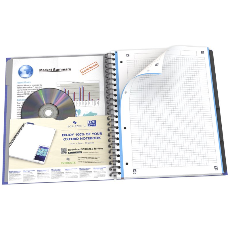 Oxford International bloc-notes ActiveBook, quadrillé, A4+, 80 feuilles
