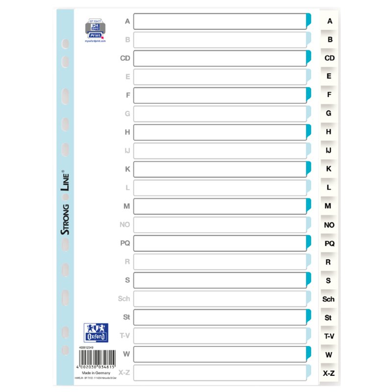 Oxford intercalaires plastique A-Z, A4, blanc, 20 pièces