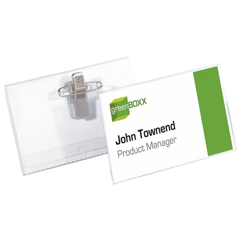 DURABLE porte-cartes avec pince combinée, 40 × 75 mm, transparent, 50 pièces