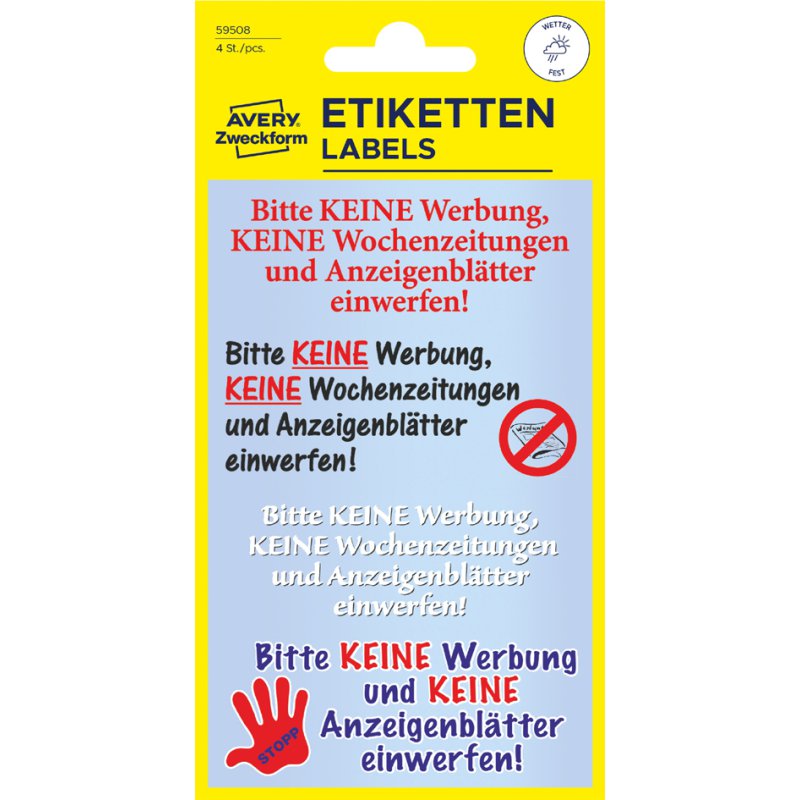 AVERY Zweckform etiketten Geen reclamedrukwerk, weerbestendige folie, zelfklevend, 4 stuks