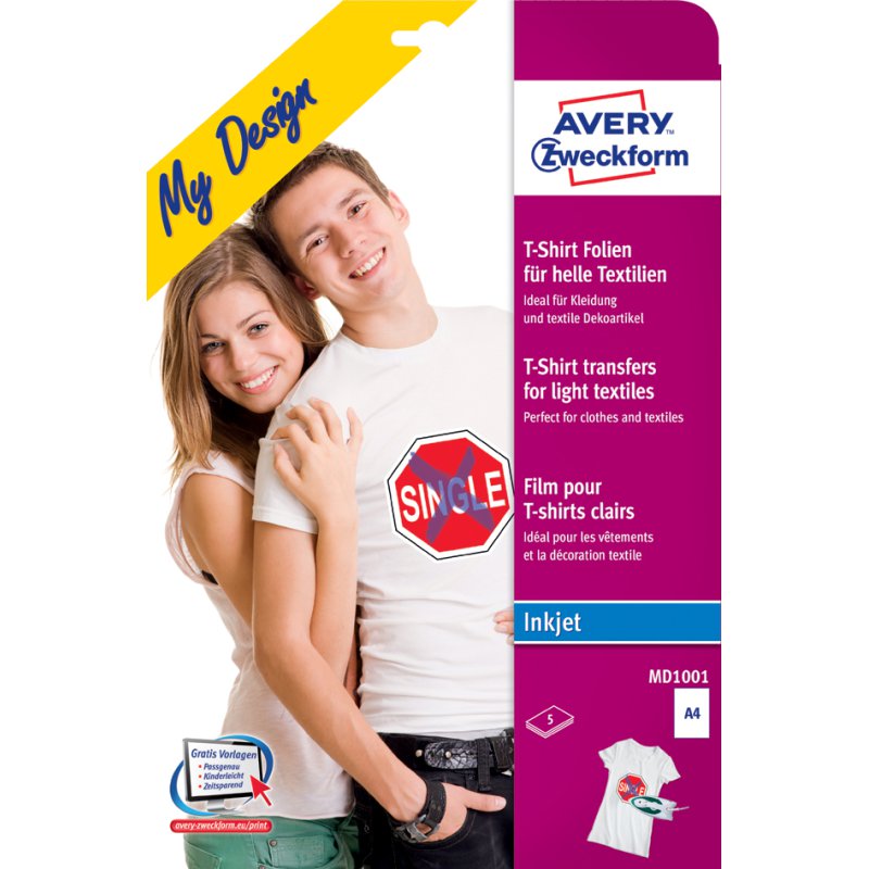 AVERY Zweckform T-shirt transferfolie, DIN A4, voor lichte textiel, 24 stuks
