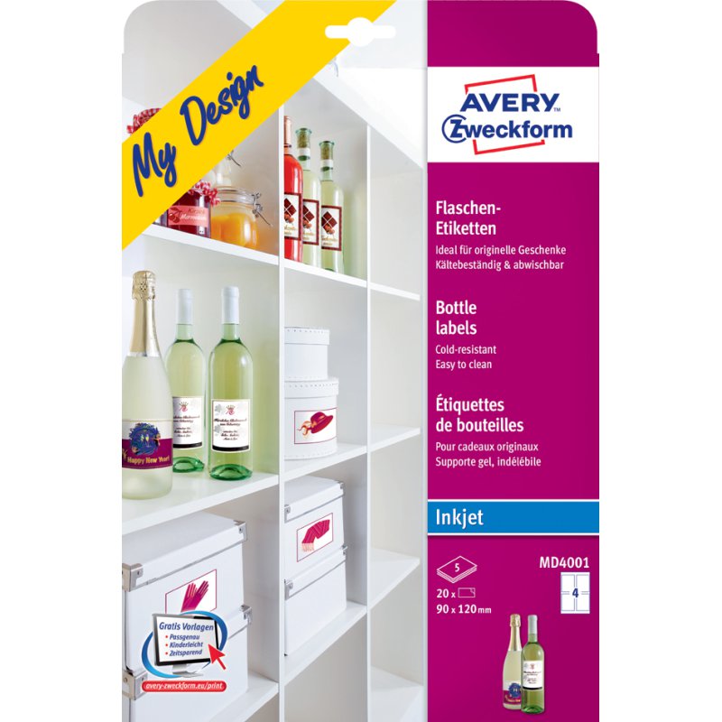 AVERY Zweckform My Design étiquettes pour bouteilles inkjet, blanc, 20 pièces