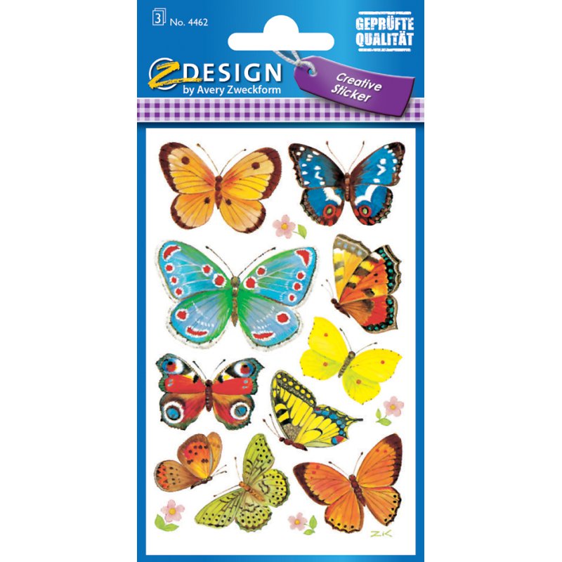 AVERY Zweckform bloemmotiefstickers Vlinders, papier, 76×120 mm, 3 vel à 14 stickers