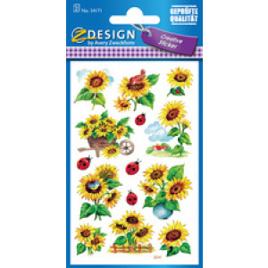 AVERY Zweckform vormgeving stickers zonnebloemen en lieveheersbeestjes, papier beglimmerd, 2 vel à 14 stickers
