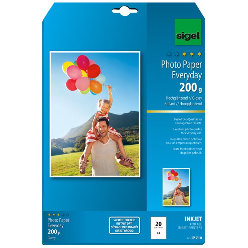 Sigel InkJet fotopapier A4, hoogglans, wit, 195 g/m²