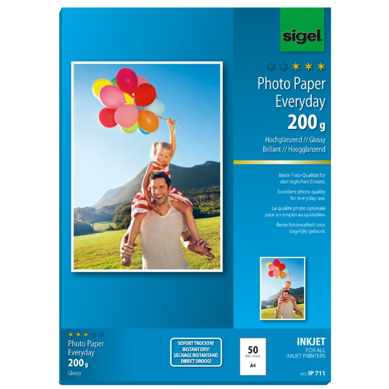 Sigel InkJet fotopapier A4, hoogglans, wit, 195 g/m²