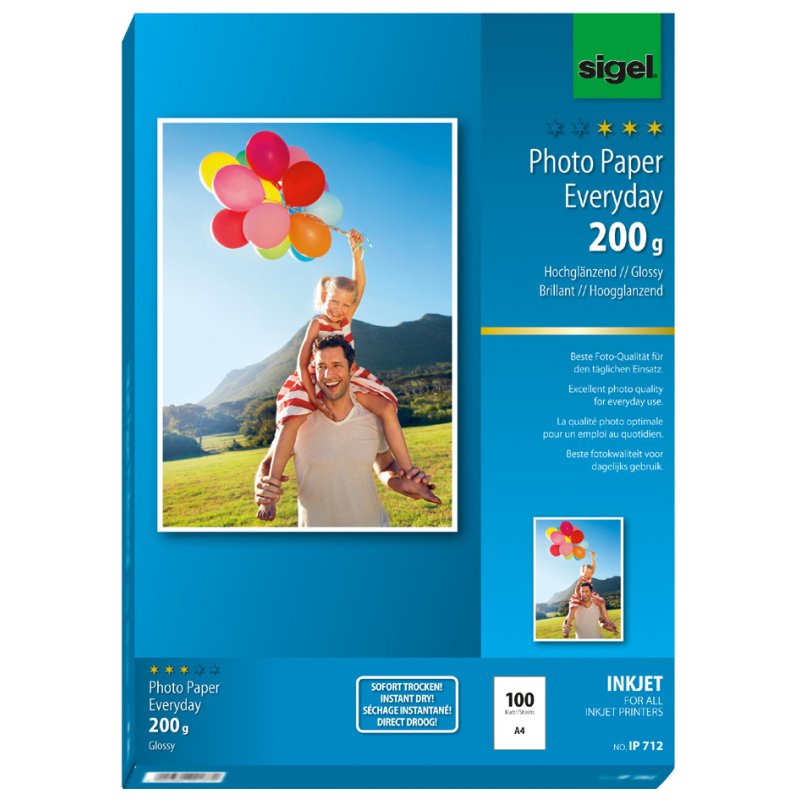 Sigel InkJet fotopapier A4, hoogglans, wit, 195 g/m²