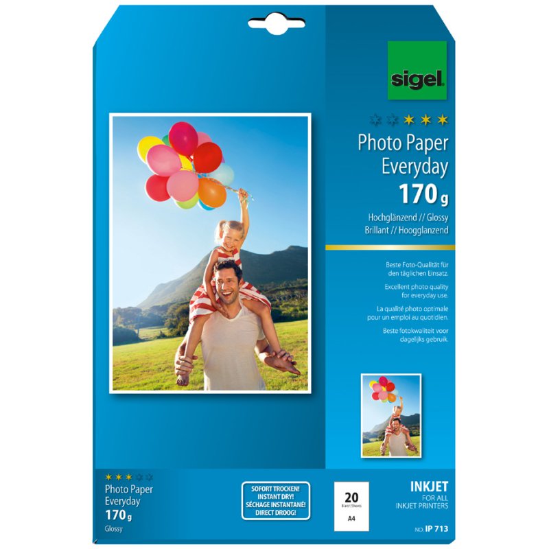 Sigel InkJet fotopapier A4, hoogglans, wit, 195 g/m²