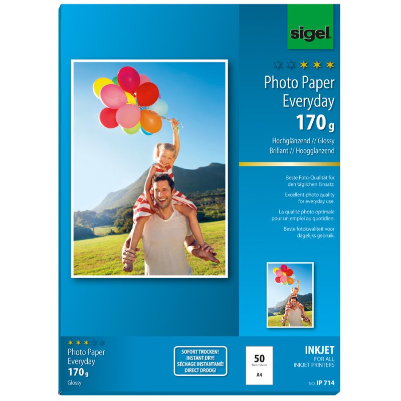 Sigel InkJet fotopapier A4, hoogglans, wit, 195 g/m²