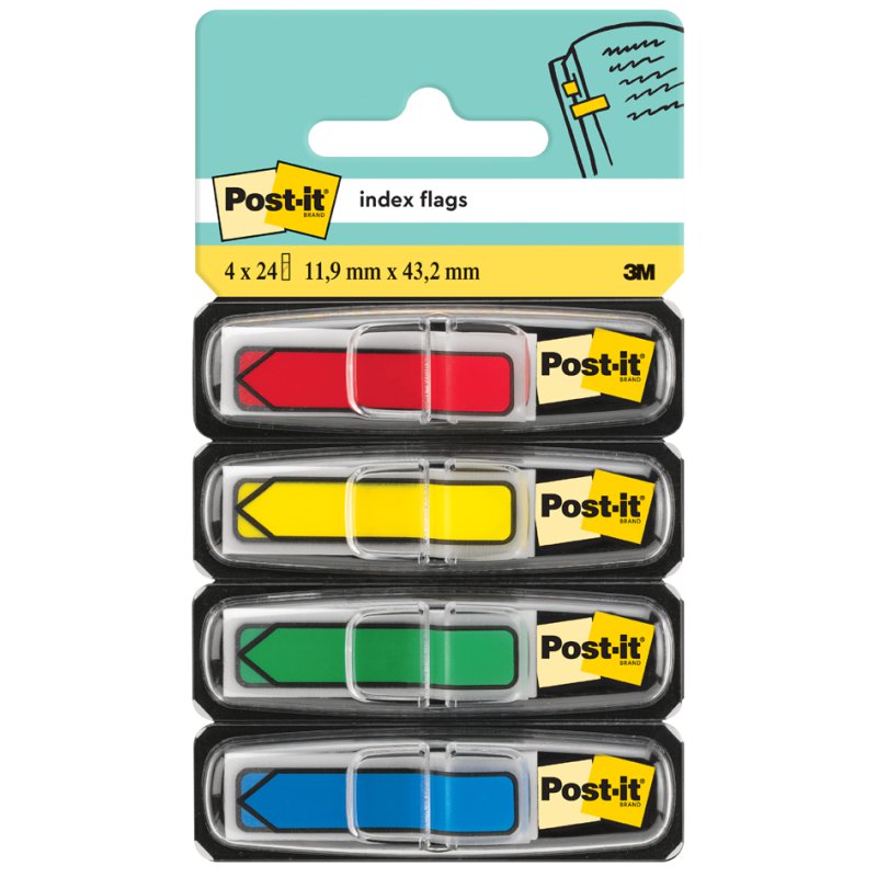 Post-it Index flèches de marquage, 11,9 × 43,2 mm, 4 couleurs, 96 pièces