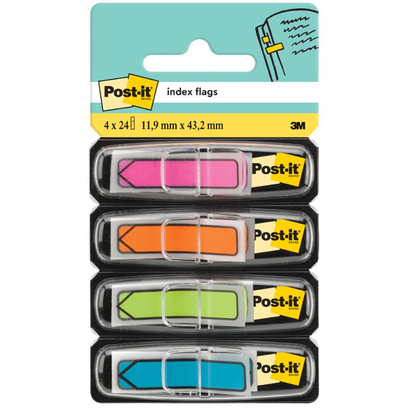 Post-it Index flèches de marquage, 11,9 × 43,2 mm, 4 couleurs, 96 pièces