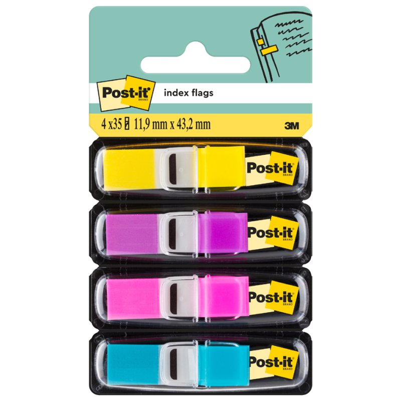 Post-it Index Mini onglets, 11,9 × 43,2 mm, couleurs tendance, 4 × 35 pièces