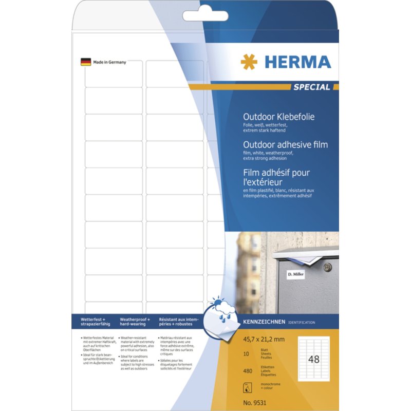 HERMA étiquettes outdoor, 45,7 × 21,2 mm, blanc mat, 480 pièces