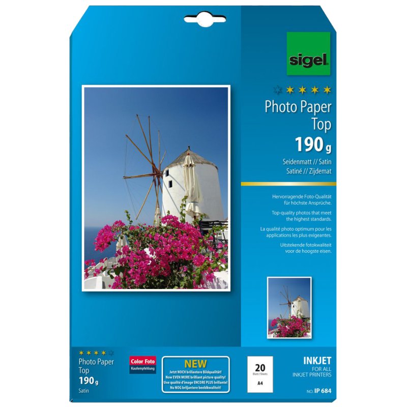 Sigel inkjet fotopapier, zijdemat, A4, 190 g/m², 20 vel
