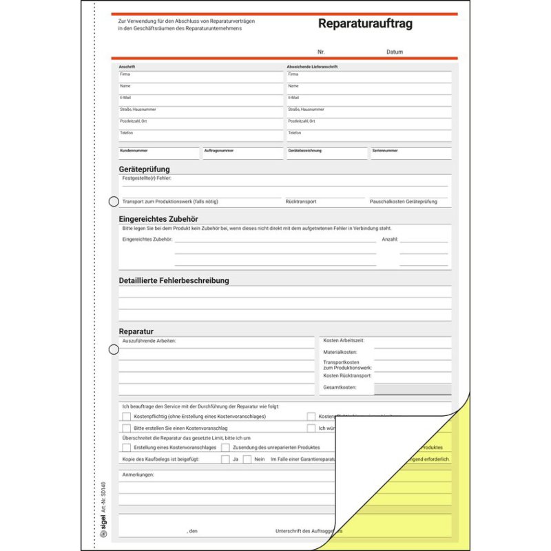 Sigel formulierboek Rapport, A5, zelfkopiërend, 2 × 40 vel