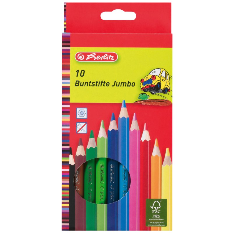 herlitz coloured thick pencils, hexagonal, 5 mm lead diameter, 10 pieces