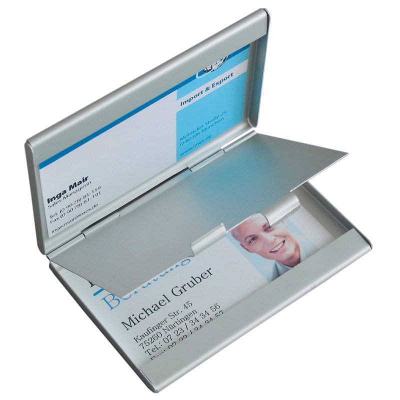 Sigel porte-cartes de visite Twin, aluminium argent mat, 2 compartiments