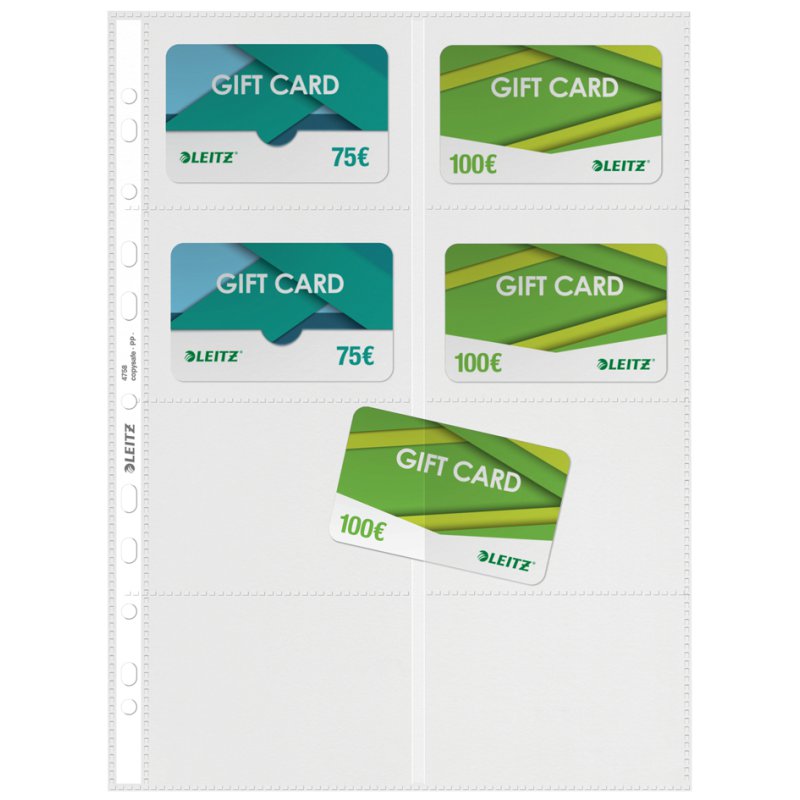LEITZ business card sleeves, glass-clear, 8 pockets, PP, 10 pieces