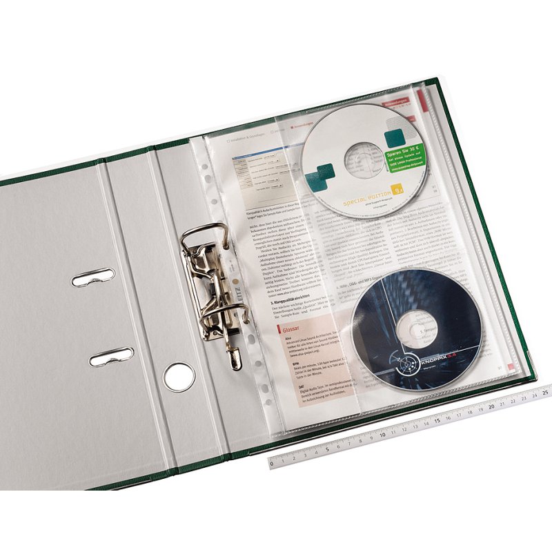 LEITZ A4 document wallets with CD pocket, transparent textured, PP embossed 0.12 mm, 5 pieces