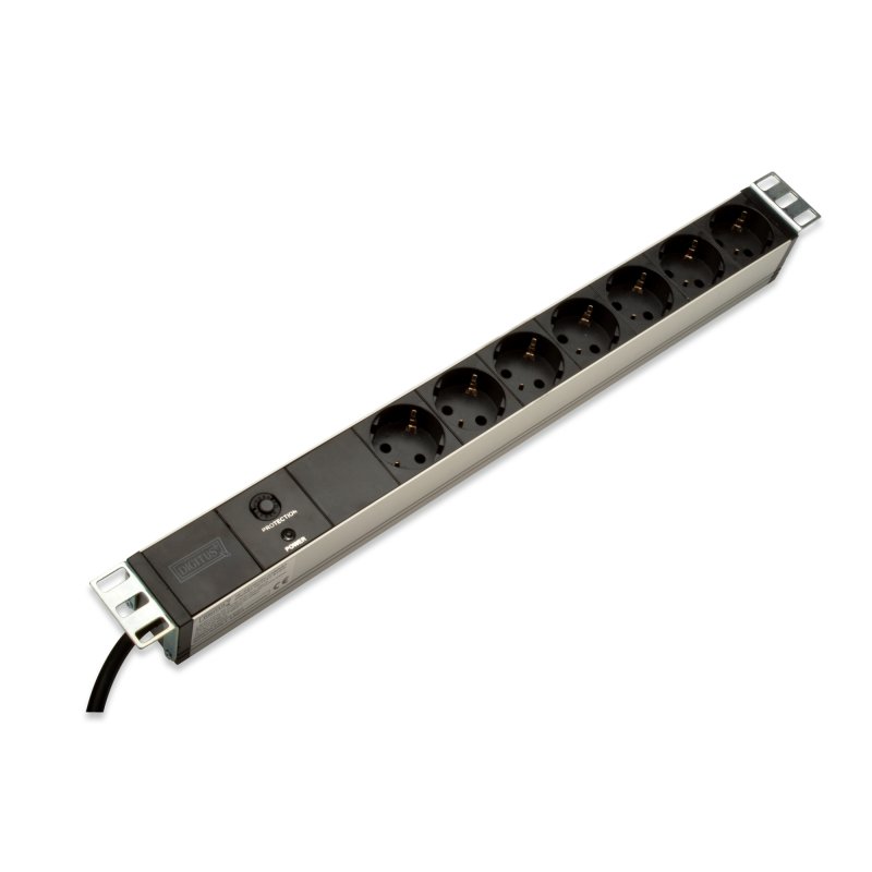 DIGITUS 19-inch power strip, 7-way, overload protection, black, 1U