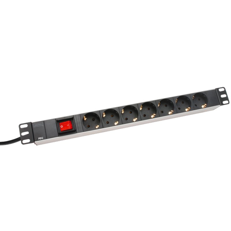 DIGITUS 19 inch power strip 7-way, 1U, with switch, black