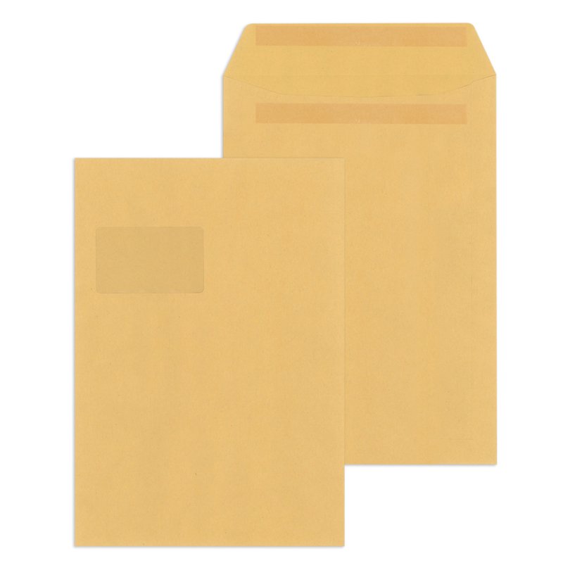 MAILmedia Enveloppes d'expédition C4 auto-adhésives, fenêtre gauche, marron, 250 pièces