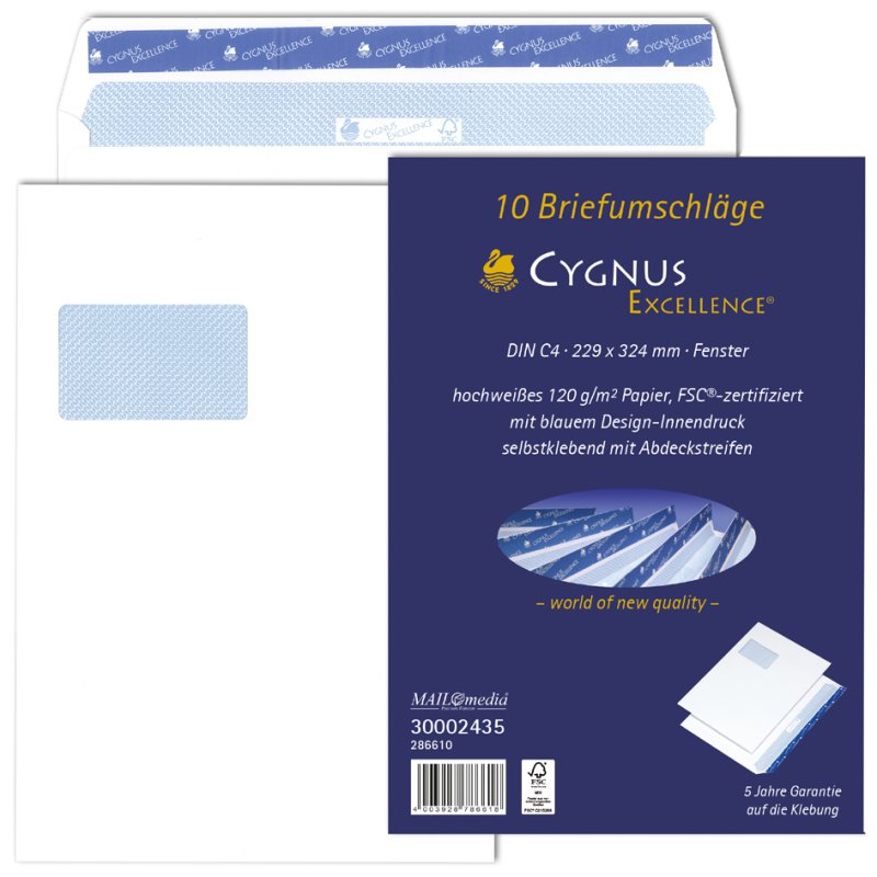 CYGNUS EXCELLENCE enveloppe EXCELLENTIE C4, 229×324 mm, fenêtre gauche, 10 pièces