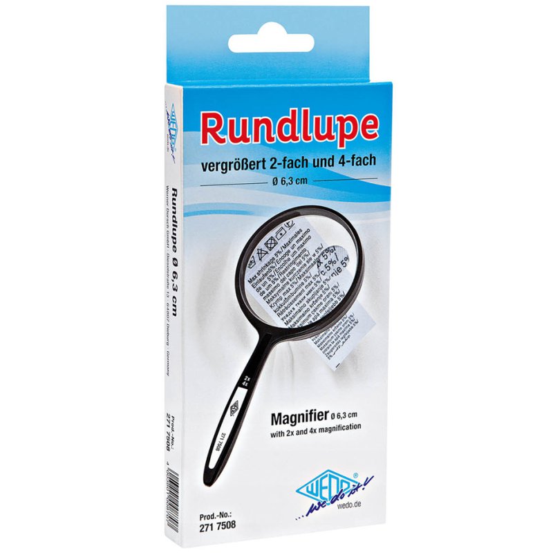 WEDO loupe avec poignée, rond, diamètre 48 mm, agrandissement 2,5x et 5x