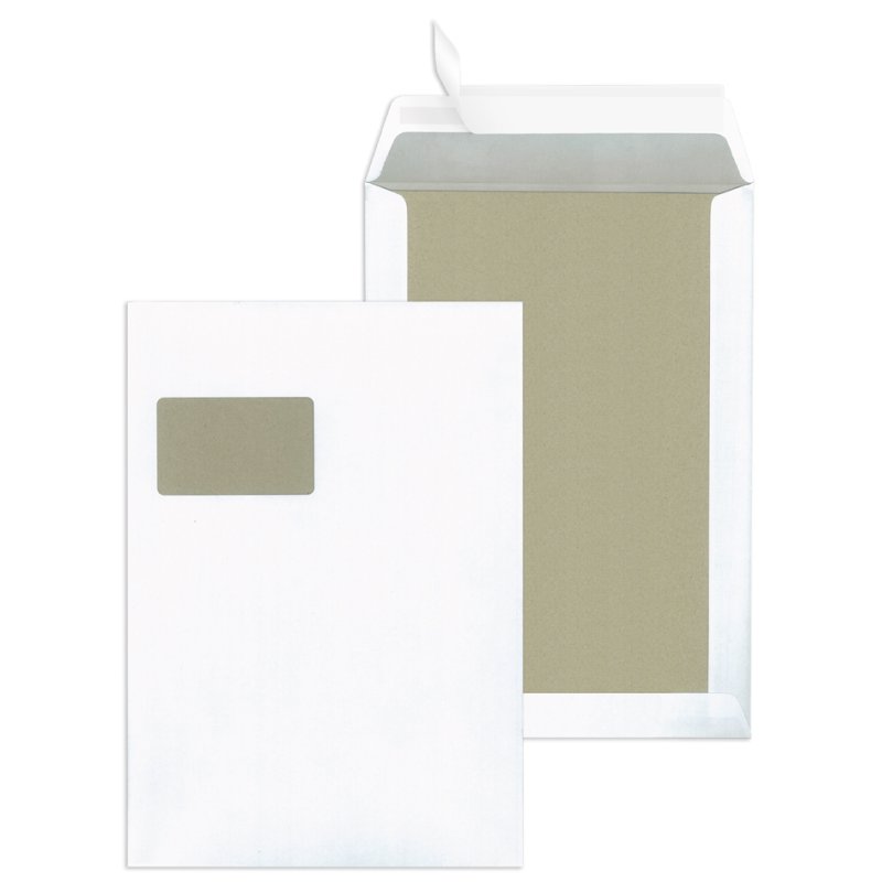 MAILmedia enveloppes en carton C4, fenêtre gauche, blanc, 100 pièces