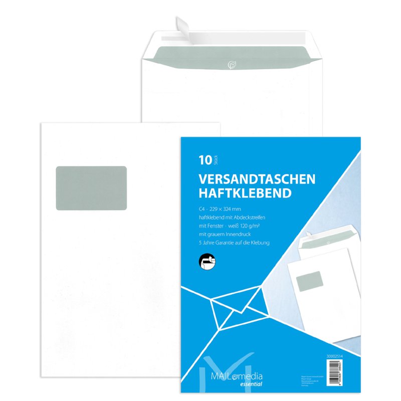 MAILmedia verzendenvelop C4, wit, met venster, 10 stuks